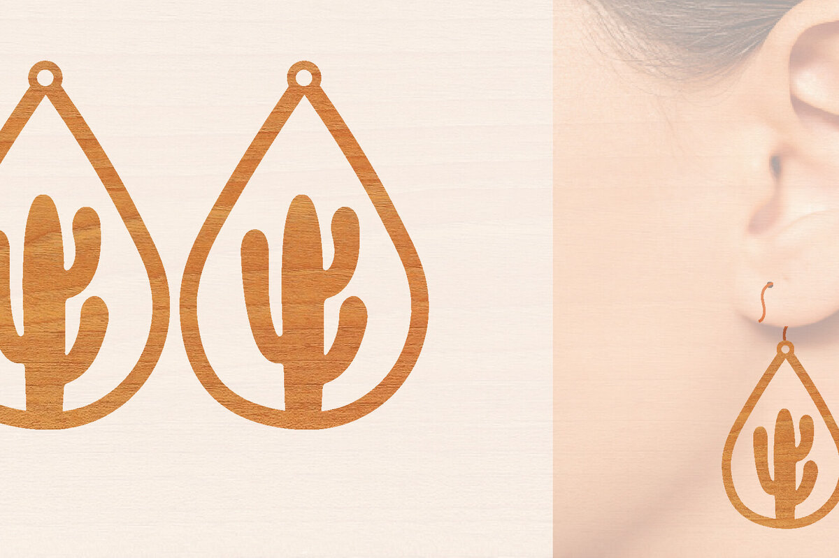 Σετ των 3 Intra απο ξύλο plywood 3mm-4mm πάχος Ξύλινα σκουλαρίκια κάκτου με λέιζερ Δίασταση 3x3 cm INTRAFABR-98720290