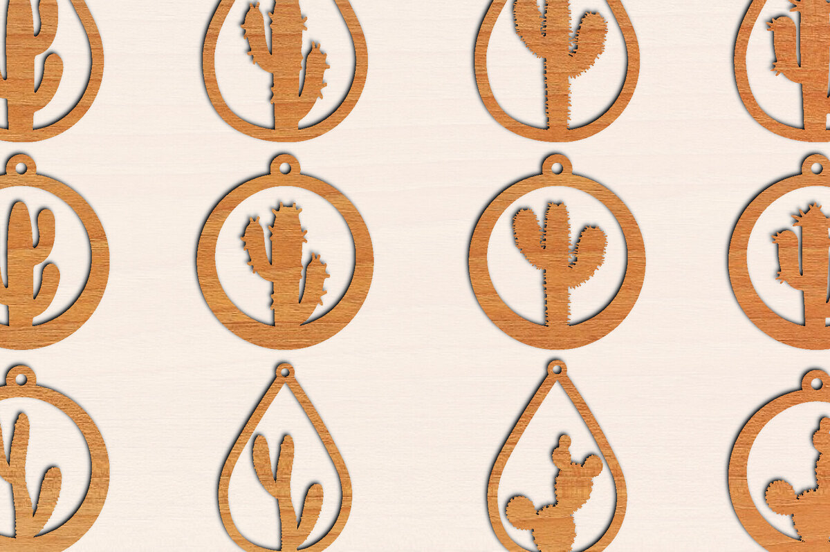 Σετ των 3 Intra απο ξύλο plywood 3mm-4mm πάχος Ξύλινα Σκουλαρίκια Κάκτου Δίασταση 3x3 cm INTRAFABR-98723127