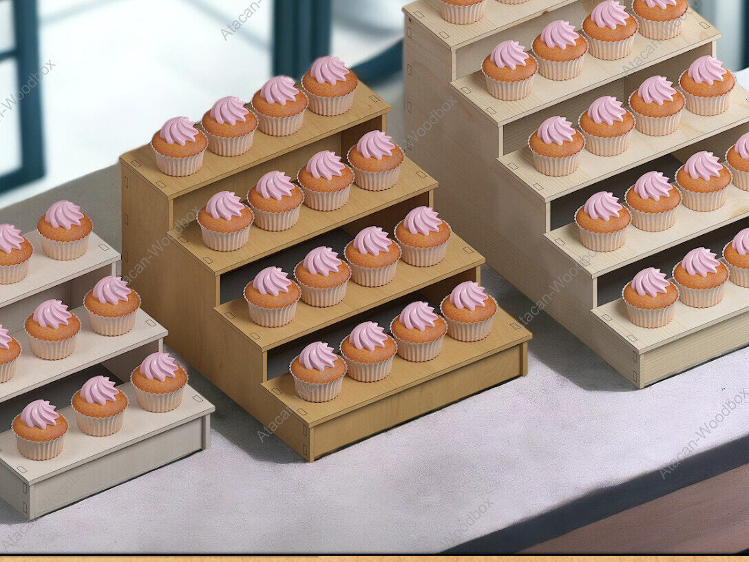 Σετ των 2 Intra απο ξύλο plywood 3mm-4mm πάχος Ράφια προβολής κέικ με βάση για cupcake Δίασταση 15x15 cm INTRAFABR-92299299