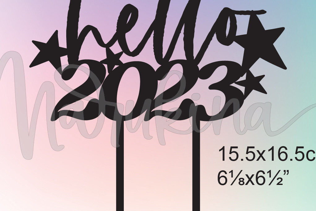 Intra απο ξύλο plywood 3mm-4mm πάχος CAKE TOPPER HELLO 2023 Δίασταση 30x20 cm INTRAFABR-54022537