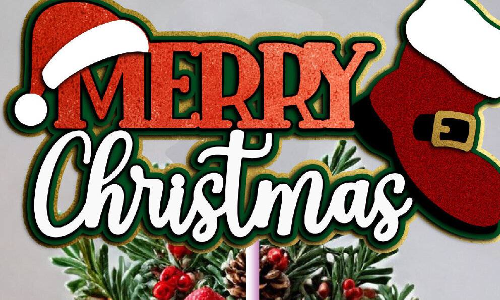 Σετ των 3 Intra απο ξύλο plywood 3mm-4mm πάχος Cake Topper Καλά Χριστούγεννα Santa Δίασταση 4x4 cm INTRAFABR-112667587