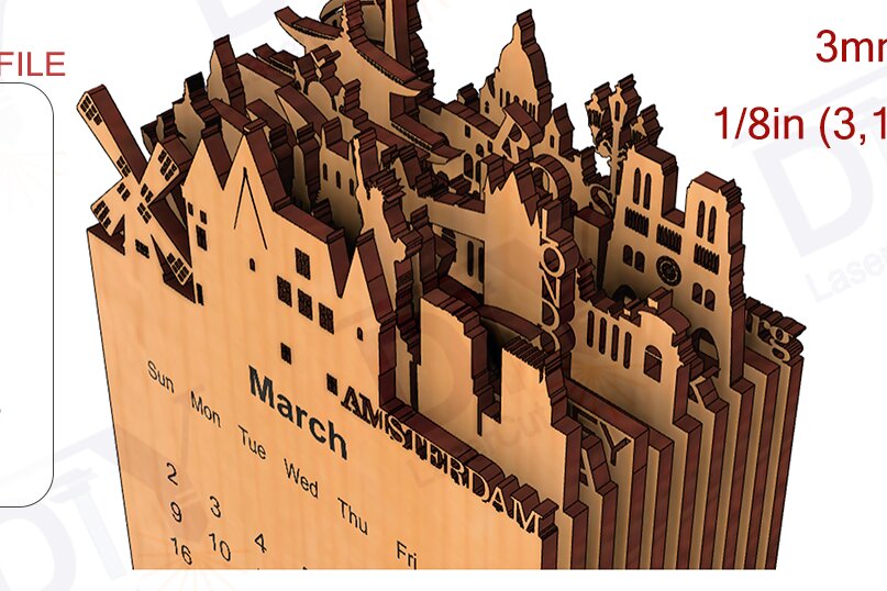 Intra απο ξύλο plywood 3mm-4mm πάχος Ημερολόγιο 2025 με θέα στην πόλη Δίασταση 15x15 cm INTRAFABR-111123396