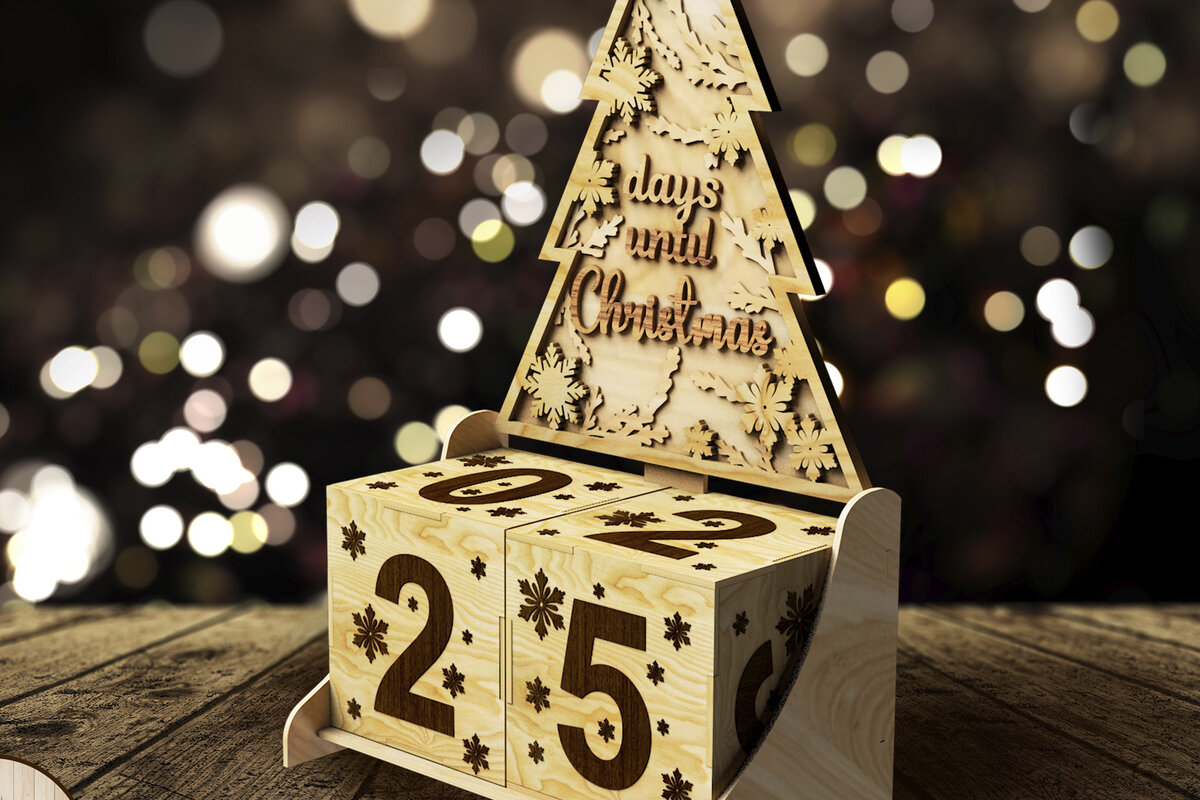 Σετ των 3 Intra απο ξύλο plywood 3mm-4mm πάχος ΗΜΕΡΟΛΟΓΙΟ Ημέρες Μέχρι τα Χριστούγεννα, Αντίστροφη μέτρηση Δίασταση 2x2 cm INTRAFABR-47976348