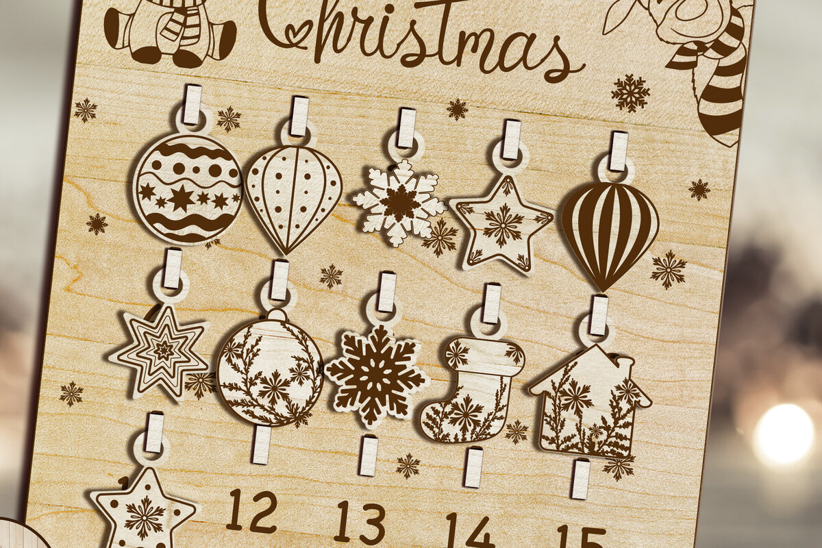 Σετ των 2 Intra απο ξύλο plywood 3mm-4mm πάχος Ημερολόγιο μέχρι τις ημέρες των Χριστουγέννων αντίστροφη μέτρηση Δίασταση 15x15 cm INTRAFABR-107978534