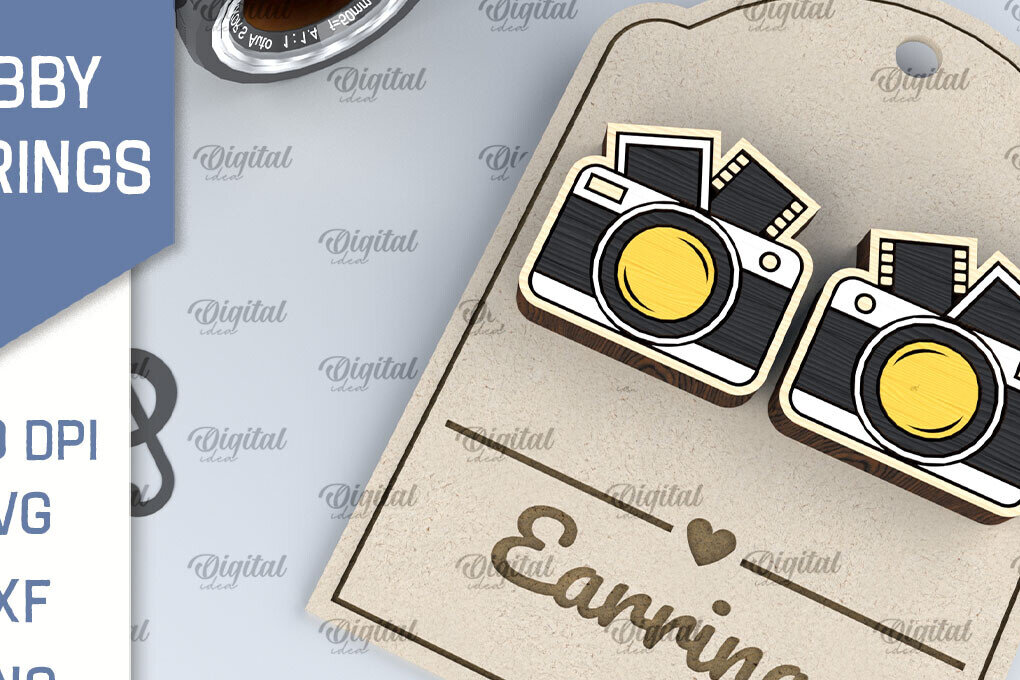 Σετ των 3 Intra απο ξύλο plywood 3mm-4mm πάχος Σκουλαρίκια κάμερας Σχέδιο κοπής με λέιζερ Δίασταση 3x3 cm INTRAFABR-104758905