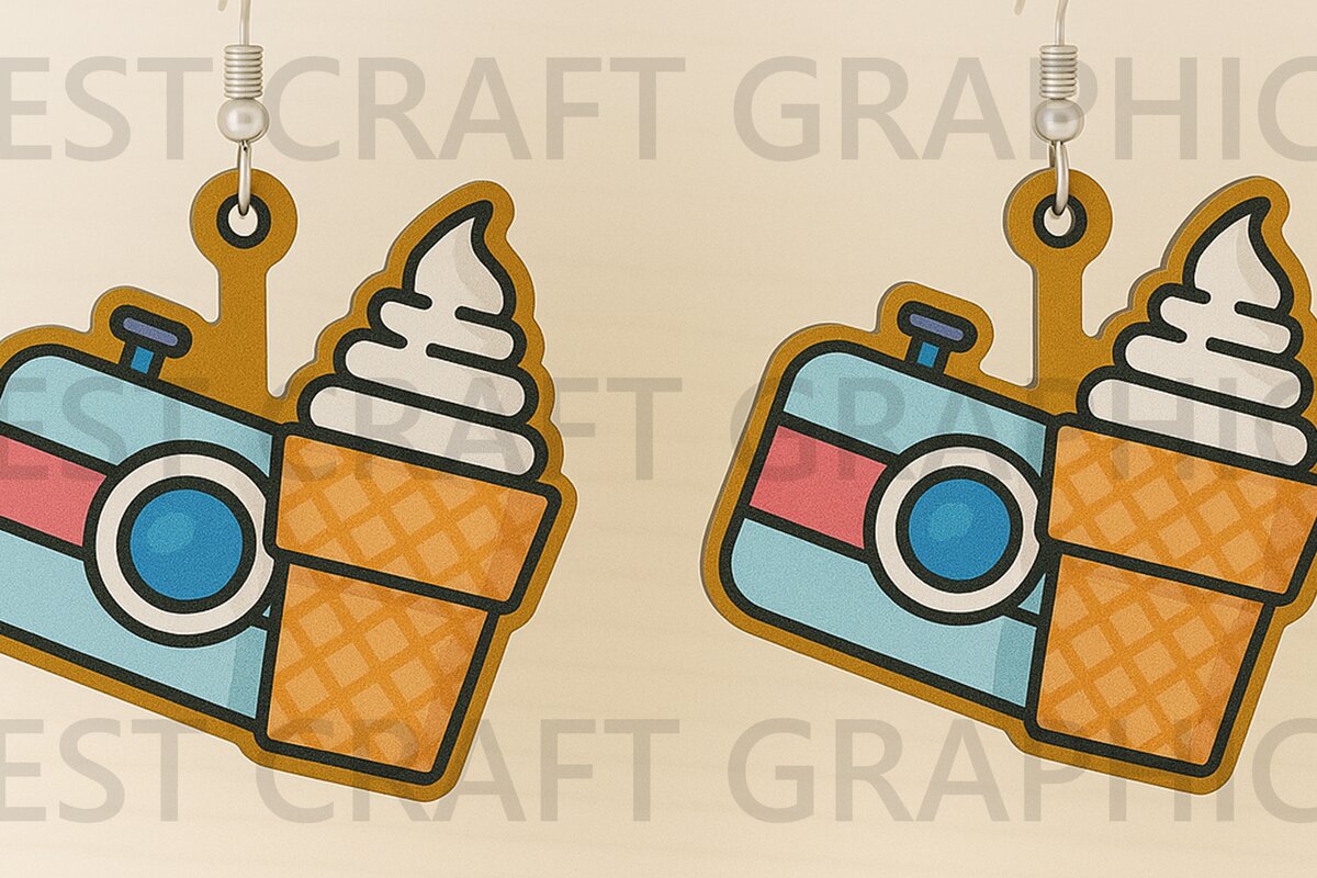 Σετ των 3 Intra απο ξύλο plywood 3mm-4mm πάχος Κάμερα Σκουλαρίκια με λέιζερ παγωτό Δίασταση 3x3 cm INTRAFABR-123396349