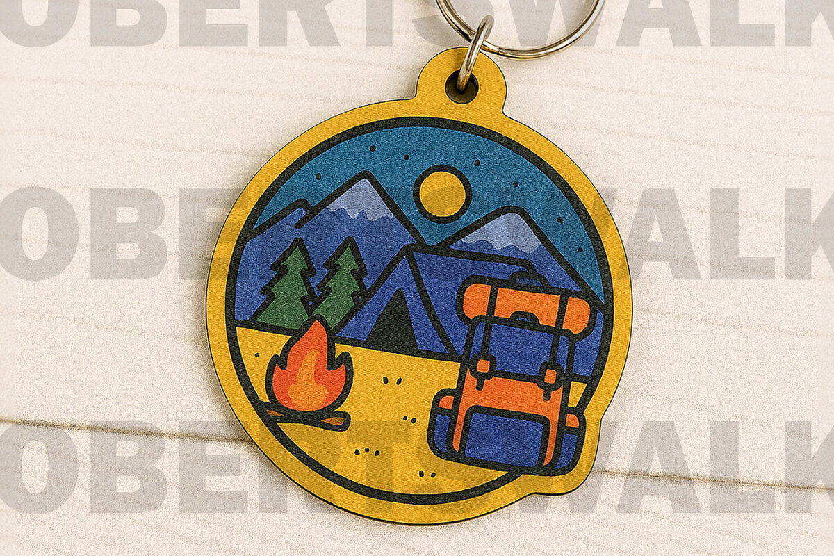 Σετ των 3 Intra απο ξύλο plywood 3mm-4mm πάχος Μπρελόκ με λέιζερ Camp Scene Δίασταση 6x6 cm INTRAFABR-123399318