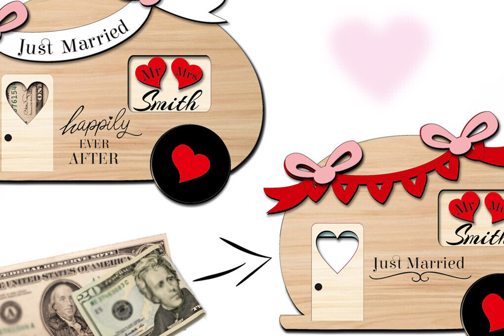 Σετ των 2 Intra απο ξύλο plywood 3mm-4mm πάχος Camper Wedding Money Holder Μόλις παντρεύτηκε Δίασταση 15x15 cm INTRAFABR-103464051