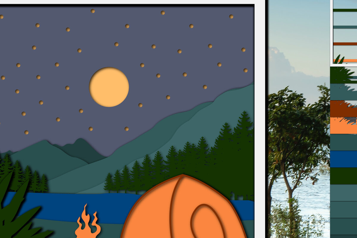 Σετ των 2 Intra απο ξύλο plywood 3mm-4mm πάχος Camping 3d Paper Cut  Δίασταση 1200x1200 cm INTRAFABR-68097012