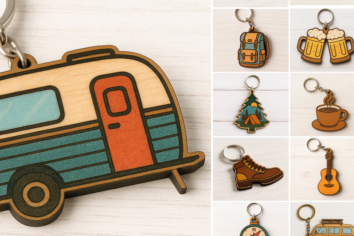 Σετ των 3 Intra απο ξύλο plywood 3mm-4mm πάχος μπρελόκ για Camping Adventure Δίασταση 6x6 cm INTRAFABR-120685324