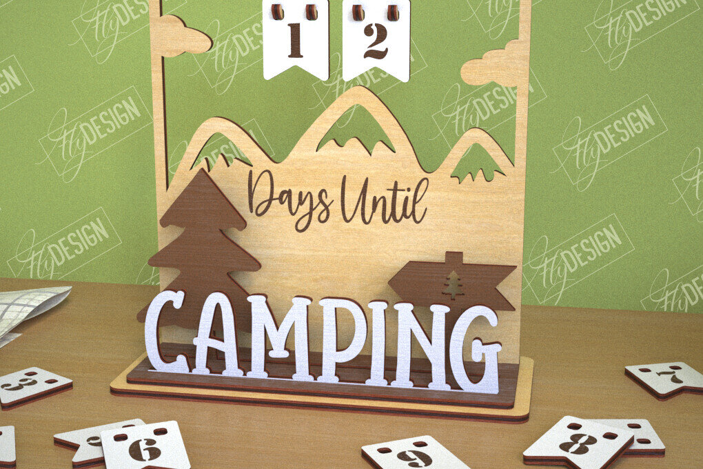 Intra απο ξύλο plywood 3mm-4mm πάχος Ημερολόγιο αντίστροφης μέτρησης Camping | τρισδιάστατο ημερολόγιο Δίασταση 30x20 cm INTRAFABR-102597356