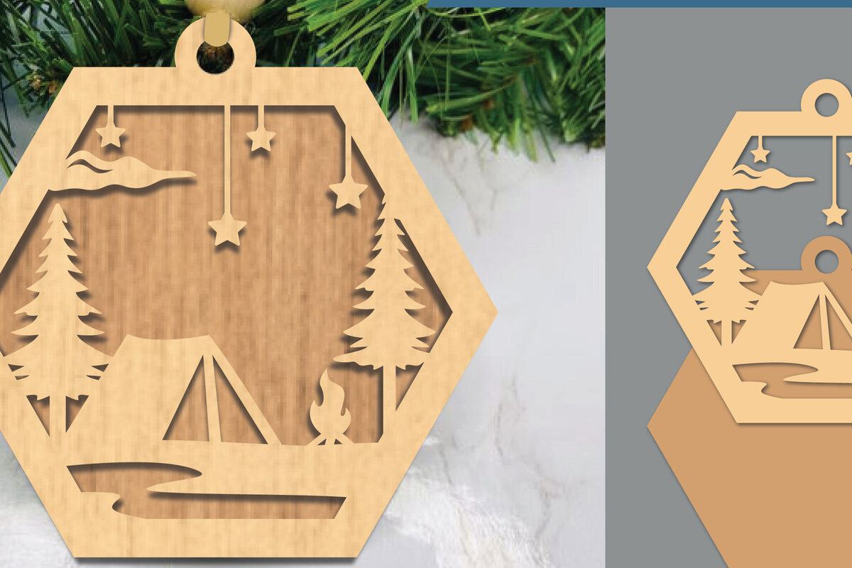 Σετ των 2 Intra απο ξύλο plywood 3mm-4mm πάχος Κάμπινγκ στο δάσος Διακοσμητικό με λέιζερ Δίασταση 15x15 cm INTRAFABR-105556693