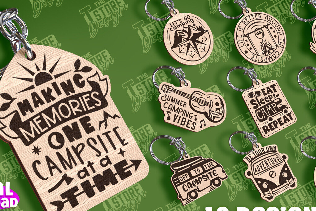 Σετ των 3 Intra απο ξύλο plywood 3mm-4mm πάχος Μπρελόκ Camping | Περιπέτεια Δίασταση 6x6 cm INTRAFABR-94675098