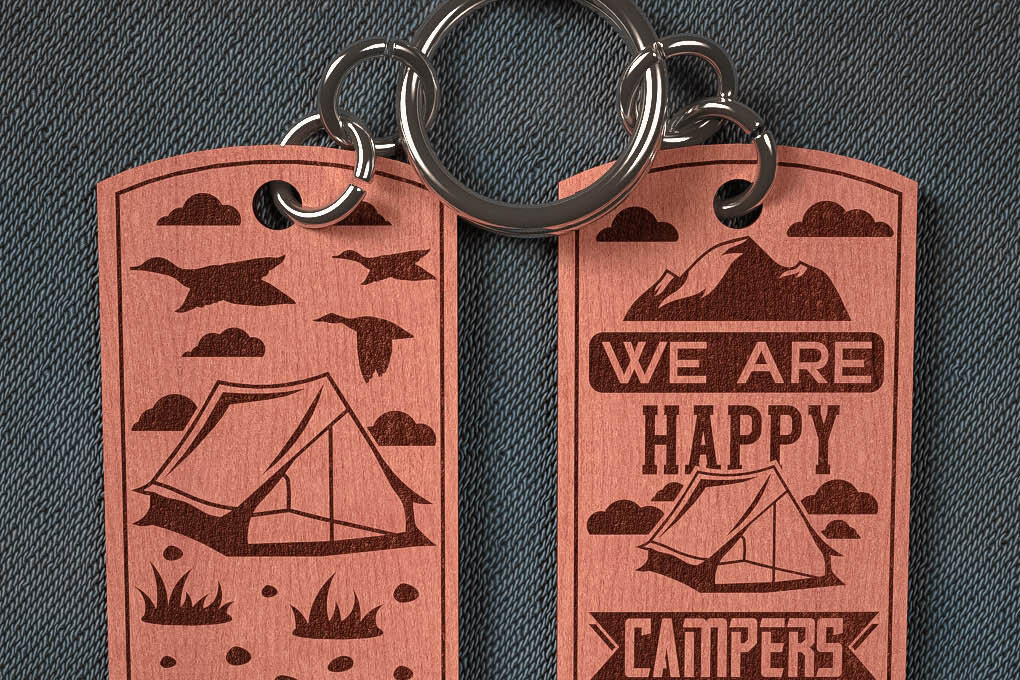 Σετ των 3 Intra απο ξύλο plywood 3mm-4mm πάχος Camping Keychain | Κατασκήνωση Δίασταση 6x6 cm INTRAFABR-67093347