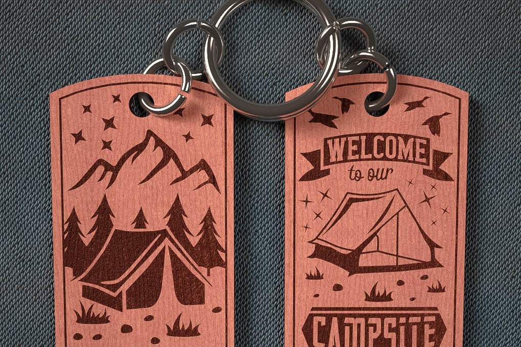 Σετ των 3 Intra απο ξύλο plywood 3mm-4mm πάχος Camping Keychain | Κατασκήνωση Δίασταση 6x6 cm INTRAFABR-67093364