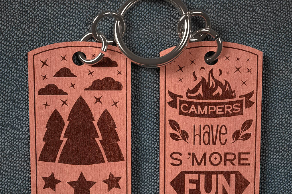 Σετ των 3 Intra απο ξύλο plywood 3mm-4mm πάχος Camping Keychain | Κατασκήνωση Δίασταση 6x6 cm INTRAFABR-67093128