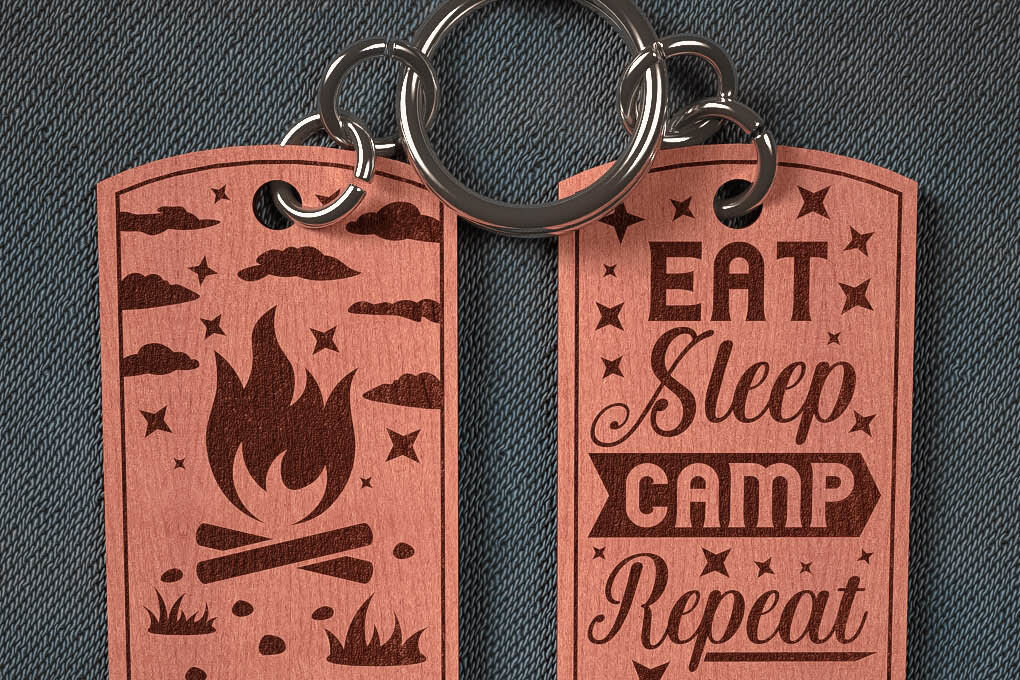 Σετ των 3 Intra απο ξύλο plywood 3mm-4mm πάχος Camping Keychain | Κατασκήνωση Δίασταση 6x6 cm INTRAFABR-67093222