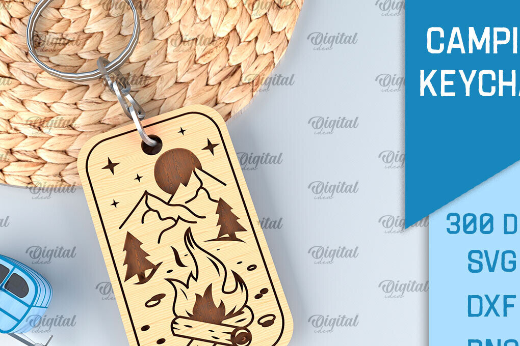 Σετ των 3 Intra απο ξύλο plywood 3mm-4mm πάχος Camping Keychain . Σχέδιο κοπής με λέιζερ Δίασταση 6x6 cm INTRAFABR-91882875