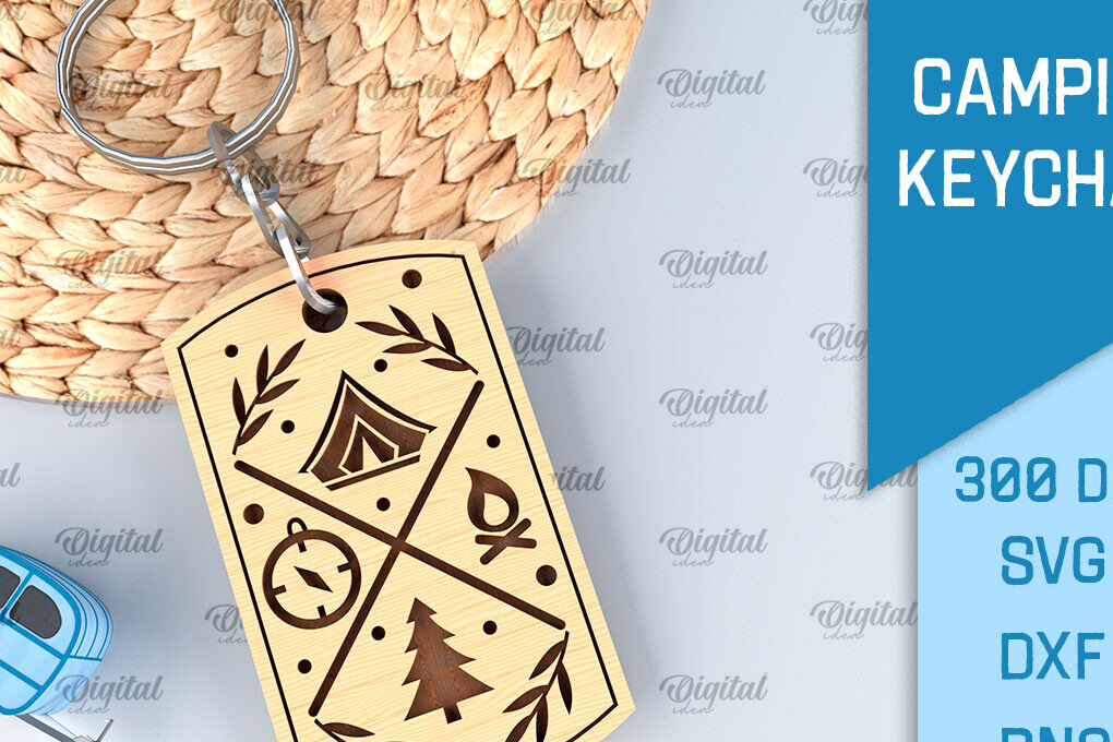 Σετ των 3 Intra απο ξύλο plywood 3mm-4mm πάχος Camping Keychain . Σχέδιο κοπής με λέιζερ Δίασταση 6x6 cm INTRAFABR-91882690