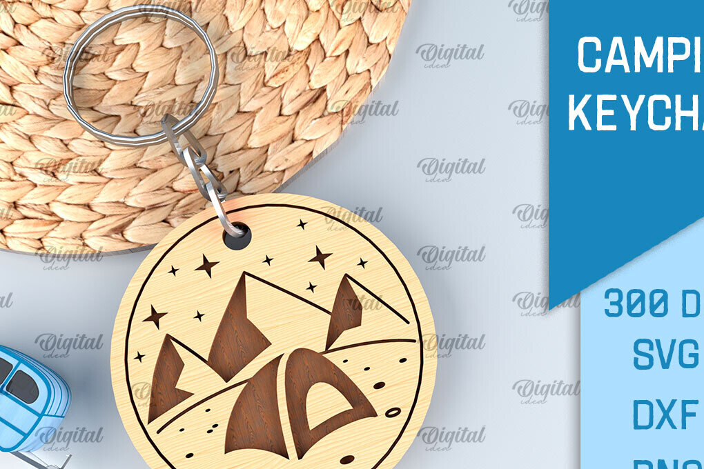 Σετ των 3 Intra απο ξύλο plywood 3mm-4mm πάχος Camping Keychain . Σχέδιο κοπής με λέιζερ Δίασταση 6x6 cm INTRAFABR-91882749