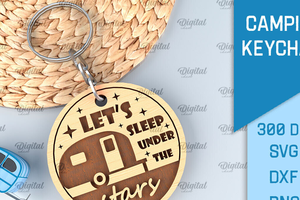 Σετ των 3 Intra απο ξύλο plywood 3mm-4mm πάχος Camping Keychain . Σχέδιο κοπής με λέιζερ Δίασταση 6x6 cm INTRAFABR-91882764