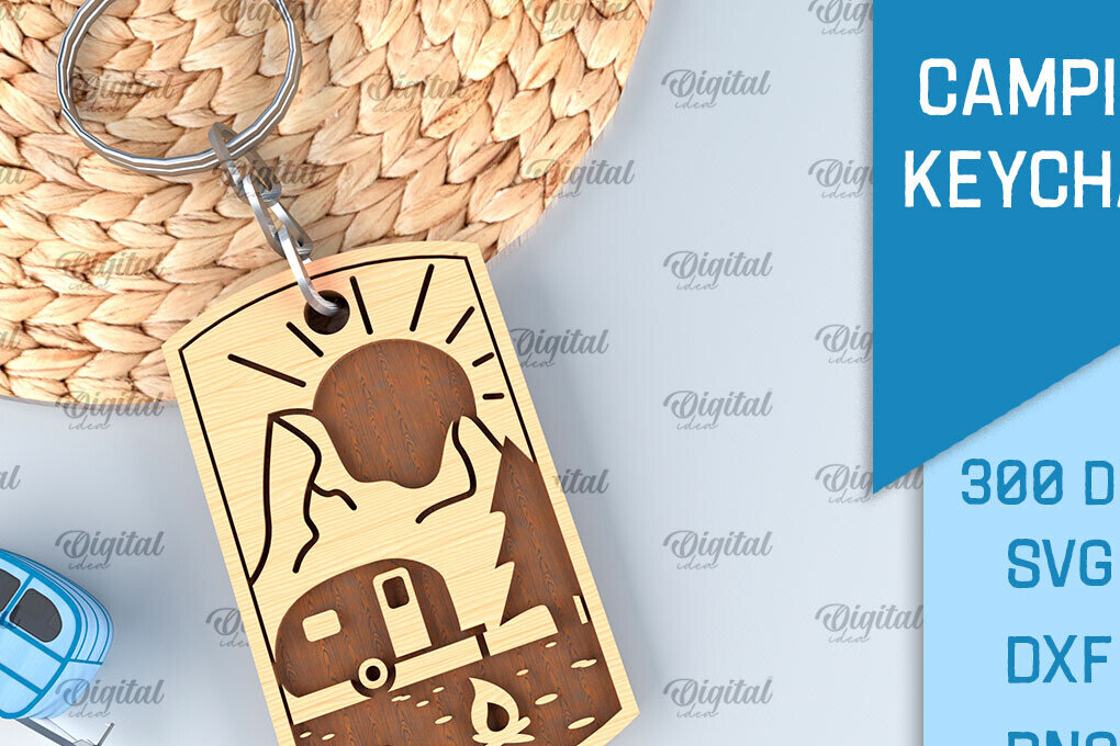 Σετ των 3 Intra απο ξύλο plywood 3mm-4mm πάχος Camping Keychain . Σχέδιο κοπής με λέιζερ Δίασταση 6x6 cm INTRAFABR-91882544