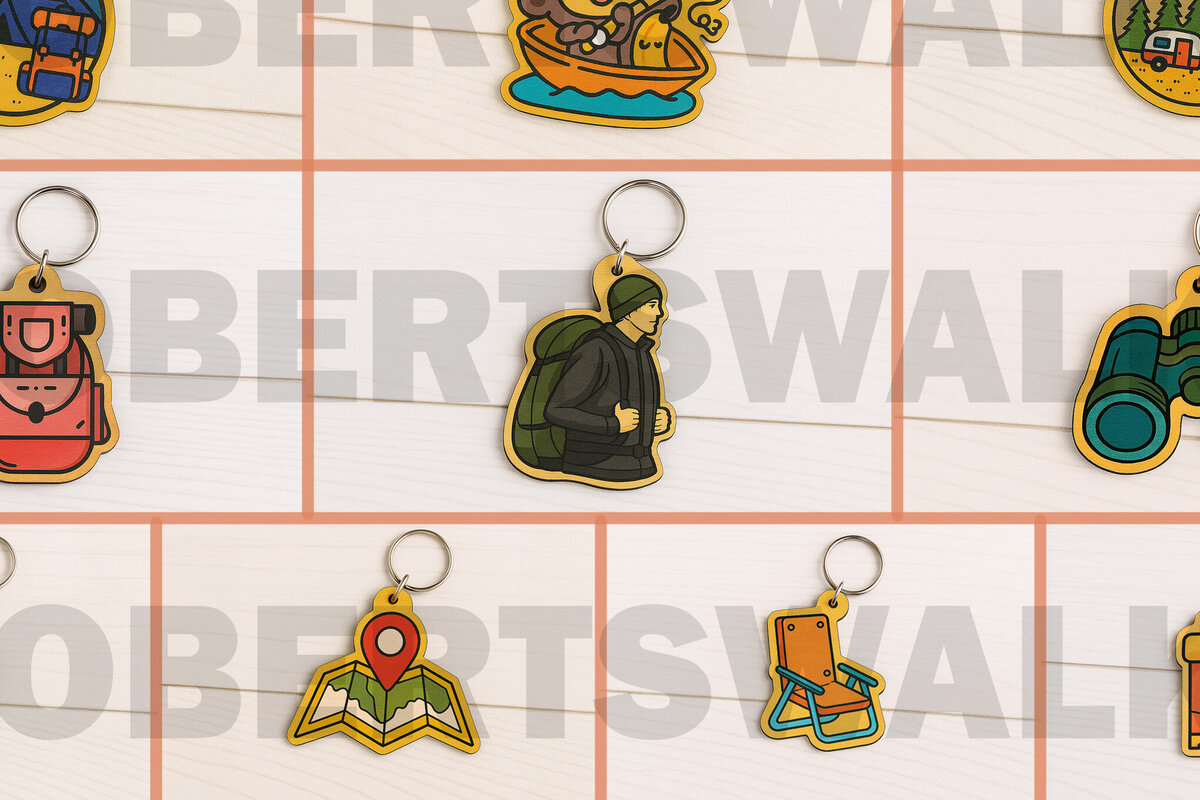 Σετ των 3 Intra απο ξύλο plywood 3mm-4mm πάχος μπρελόκ με Camping Δίασταση 6x6 cm INTRAFABR-123399419