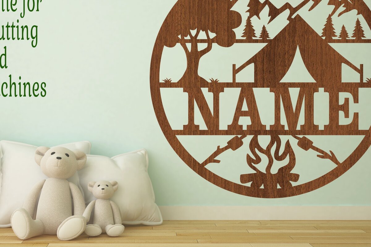 Σετ των 2 Intra απο ξύλο plywood 3mm-4mm πάχος Camping Name Cut File Δίασταση 30x20 cm INTRAFABR-67251601