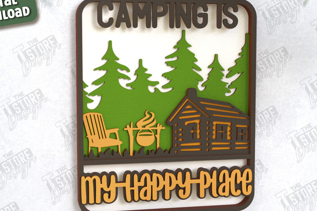 Σετ των 2 Intra απο ξύλο plywood 3mm-4mm πάχος Πινακίδα Camping | 3D Σκηνή Κάμπινγκ | Πεζοπορία Δίασταση 30x20 cm INTRAFABR-118678157