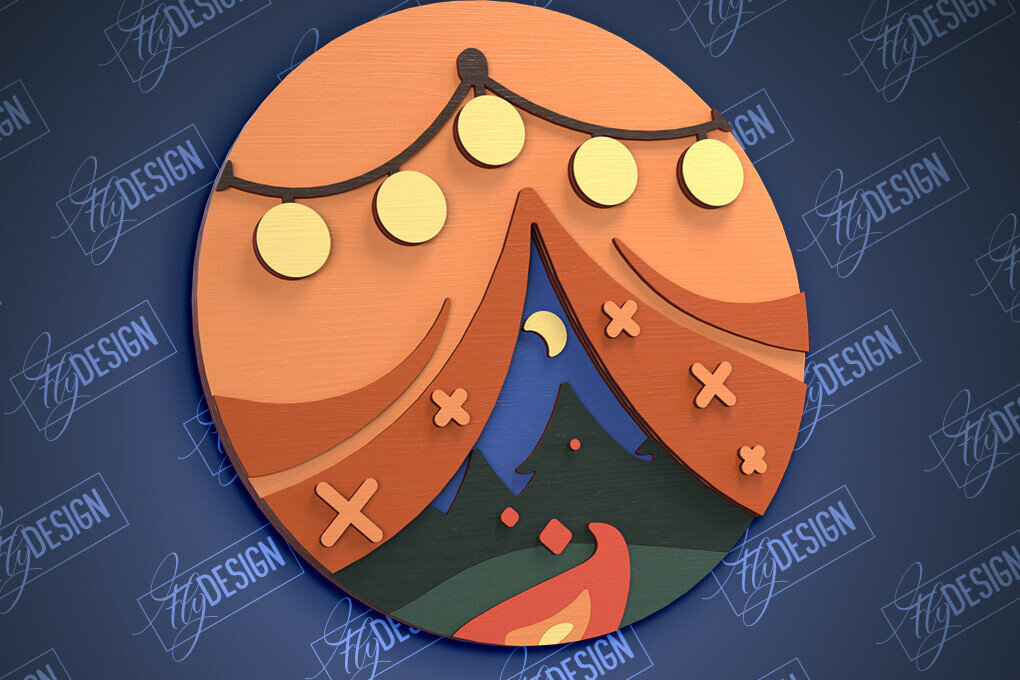 Intra απο ξύλο plywood 3mm-4mm πάχος Πινακίδα Camping | 3D Stand | Περιπέτεια |CNC Δίασταση 30x20 cm INTRAFABR-99490067