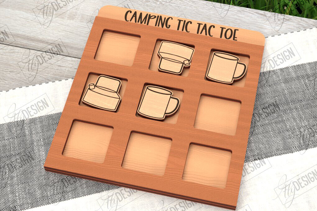 Intra απο ξύλο plywood 3mm-4mm πάχος Κάμπινγκ Tic Tac Toe | Ξύλινο σχέδιο παιχνιδιών Δίασταση 30x20 cm INTRAFABR-100844392