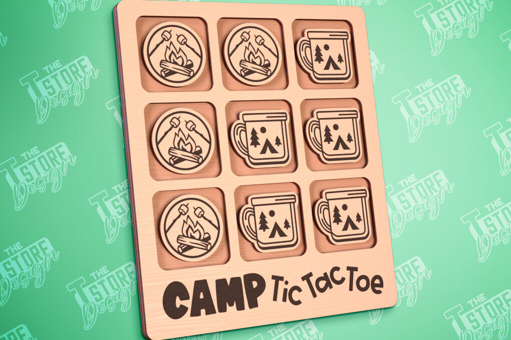 Σετ των 2 Intra απο ξύλο plywood 3mm-4mm πάχος Κάμπινγκ Tic Tac Toe | Ξύλινο σχέδιο παιχνιδιών Δίασταση 30x20 cm INTRAFABR-100001697