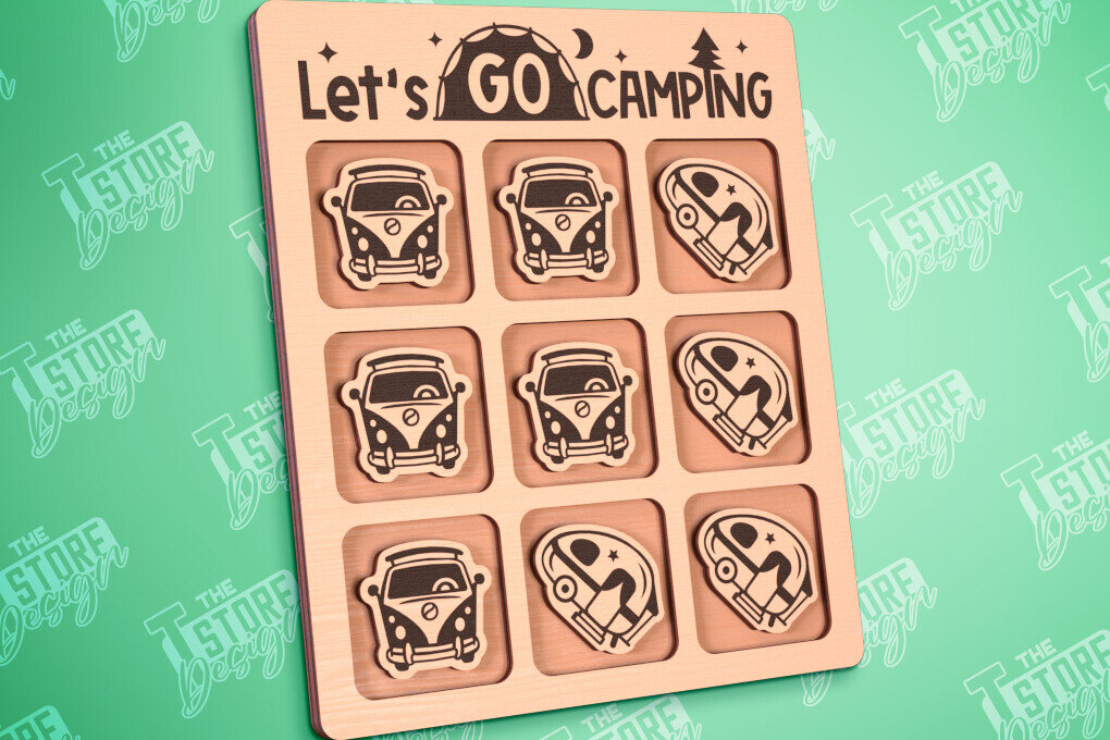 Σετ των 2 Intra απο ξύλο plywood 3mm-4mm πάχος Κάμπινγκ Tic Tac Toe | Ξύλινο σχέδιο παιχνιδιών Δίασταση 30x20 cm INTRAFABR-100001684