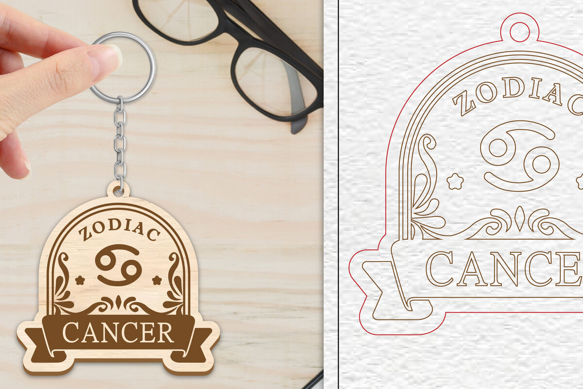 Σετ των 3 Intra απο ξύλο plywood 3mm-4mm πάχος Μπρελόκ Καρκίνου | Ζώδιο Δίασταση 6x6 cm INTRAFABR-102167964