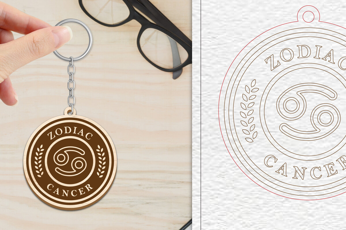 Σετ των 3 Intra απο ξύλο plywood 3mm-4mm πάχος Μπρελόκ Καρκίνου | Ζώδιο Δίασταση 6x6 cm INTRAFABR-102217418