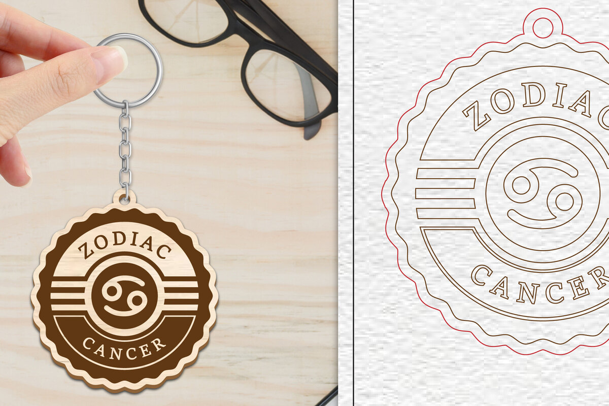 Σετ των 3 Intra απο ξύλο plywood 3mm-4mm πάχος Μπρελόκ Καρκίνου | Zodiac Δίασταση 6x6 cm INTRAFABR-102290352