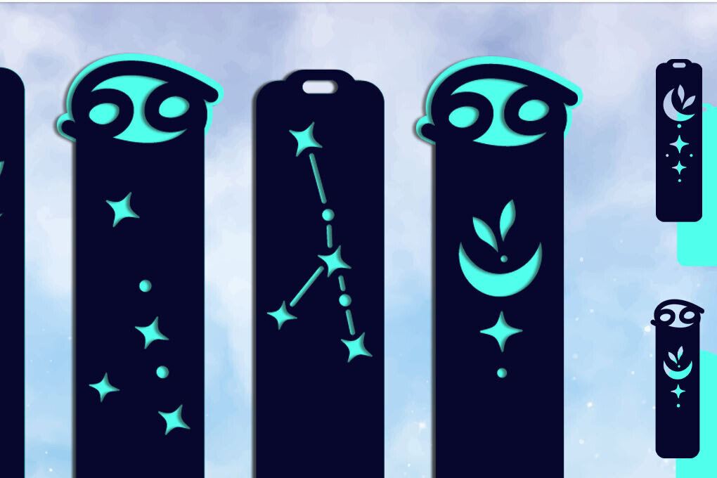 Σετ των 3 Intra απο ξύλο plywood 3mm-4mm πάχος Καρκίνος Zodiac σελιδοδείκτες , ζώδιο Δίασταση 2x7 cm INTRAFABR-117114098