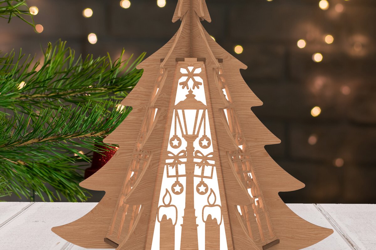 Intra απο ξύλο plywood 3mm-4mm πάχος Διακόσμηση φαναριού για χριστουγεννιάτικο δέντρο με κερί Δίασταση 30x20 cm INTRAFABR-108650575