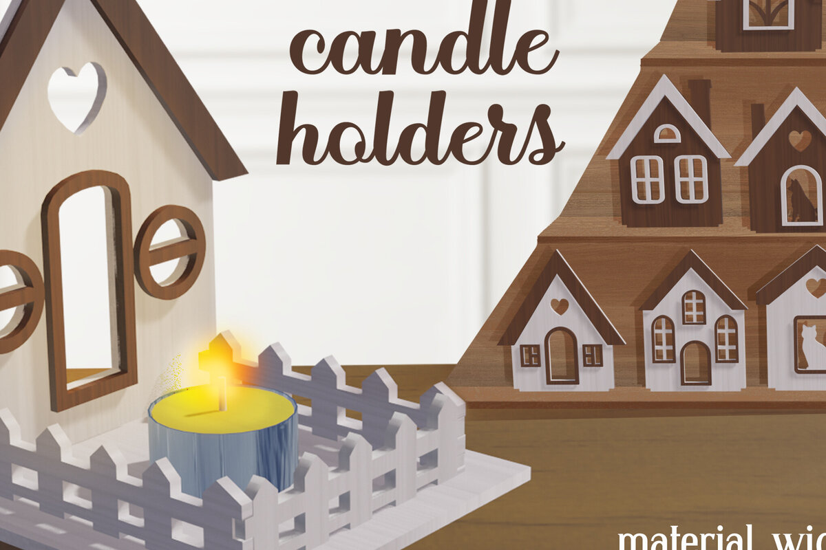 Intra απο ξύλο plywood 3mm-4mm πάχος Κηροπήγιο Δέσμη . 3D Σπίτι Δίασταση 30x20 cm INTRAFABR-81348718