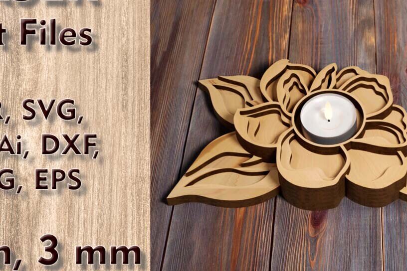 Σετ των 3 Intra απο ξύλο plywood 3mm-4mm πάχος Κηροπήγιο Λουλούδι κομμένο λέιζερ Δίασταση 4x6 cm INTRAFABR-120134320