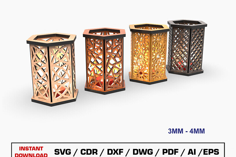 Σετ των 2 Intra απο ξύλο plywood 3mm-4mm πάχος Κηροπήγιο κοπής με λέιζερ Δίασταση 15x15 cm INTRAFABR-105151773