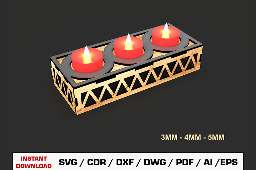 Σετ των 2 Intra απο ξύλο plywood 3mm-4mm πάχος Κηροπήγιο κοπής με λέιζερ Δίασταση 15x15 cm INTRAFABR-105152206