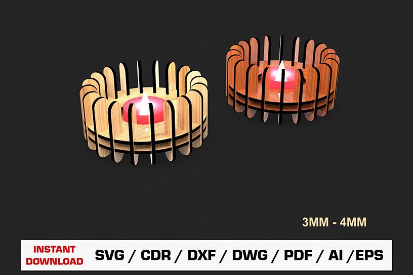 Σετ των 2 Intra απο ξύλο plywood 3mm-4mm πάχος Κηροπήγιο κοπής με λέιζερ Δίασταση 15x15 cm INTRAFABR-105152387