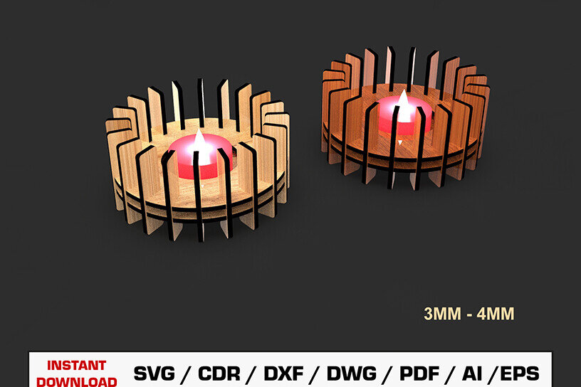 Σετ των 2 Intra απο ξύλο plywood 3mm-4mm πάχος Κηροπήγιο κοπής με λέιζερ Δίασταση 15x15 cm INTRAFABR-105152448