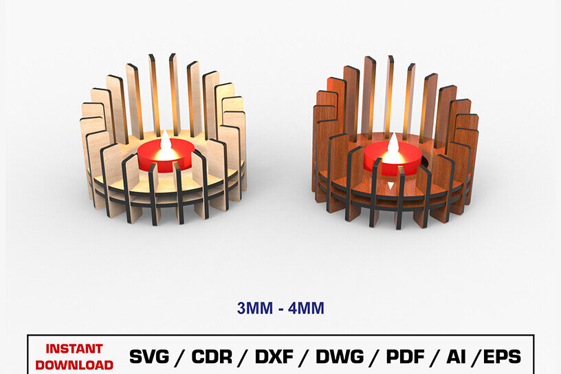 Σετ των 2 Intra απο ξύλο plywood 3mm-4mm πάχος Κηροπήγιο κοπής με λέιζερ Δίασταση 15x15 cm INTRAFABR-105152936