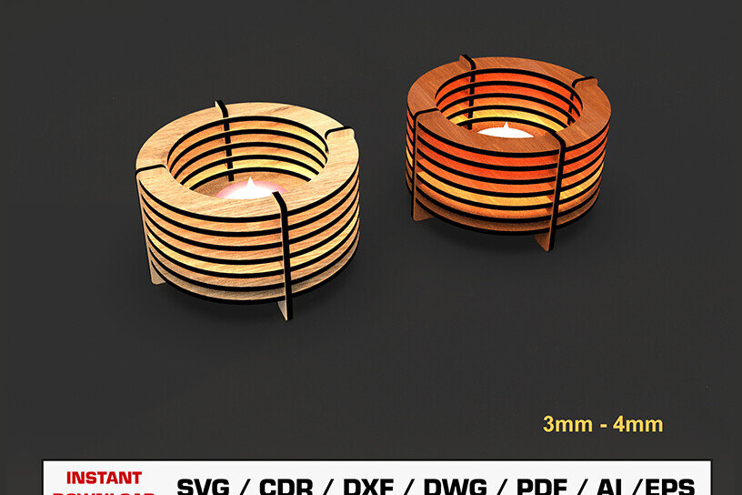 Σετ των 2 Intra απο ξύλο plywood 3mm-4mm πάχος Κηροπήγιο κοπής με λέιζερ Δίασταση 15x15 cm INTRAFABR-93326308