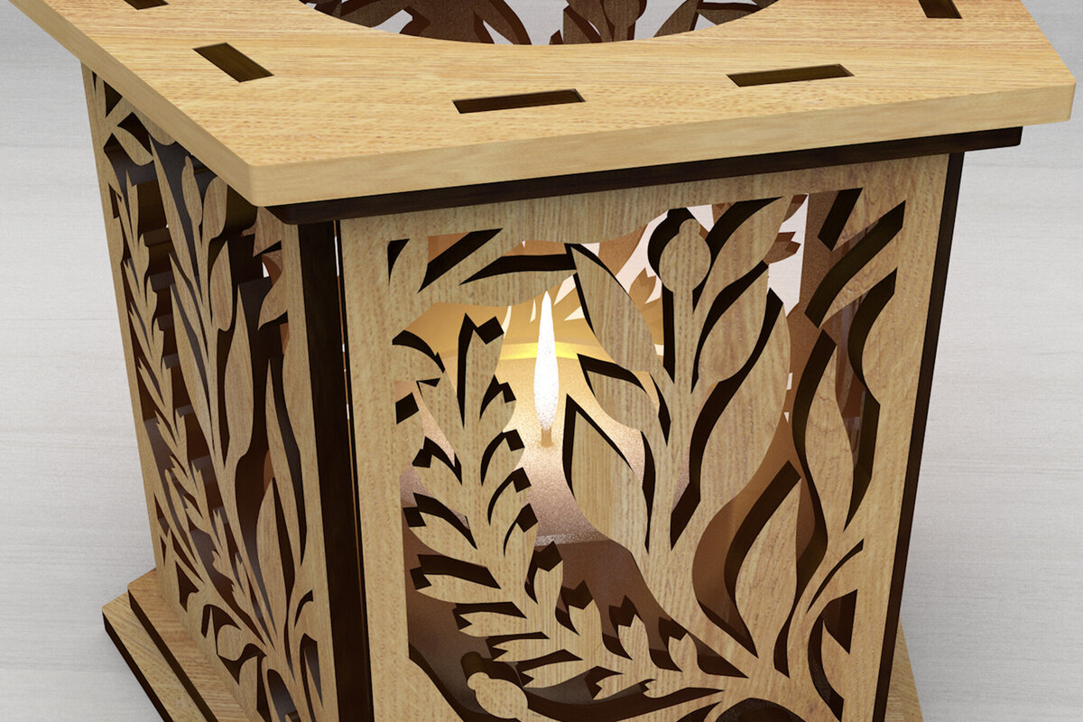 Σετ των 3 Intra απο ξύλο plywood 3mm-4mm πάχος Κηροπήγιο με περίπλοκο φύλλο Δίασταση 3x3 cm INTRAFABR-110252016