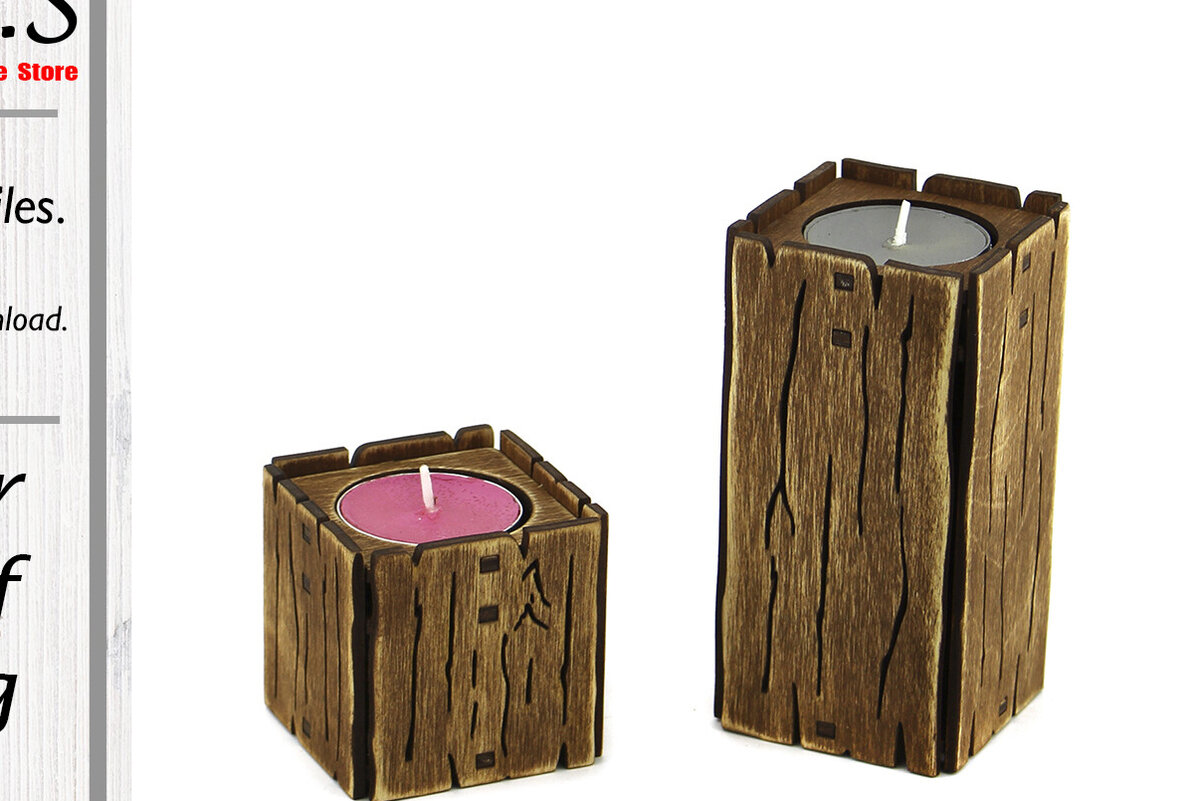 Σετ των 2 Intra απο ξύλο plywood 3mm-4mm πάχος Κηροπήγια. κοπής με λέιζερ Δίασταση 15x15 cm INTRAFABR-86647815