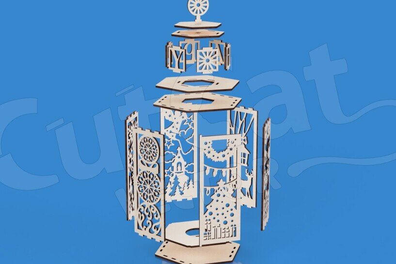 Σετ των 2 Intra απο ξύλο plywood 3mm-4mm πάχος Κηροπήγιο - Επιτραπέζιο Πρωτοχρονιάτικο Φανάρι Δίασταση 15x15 cm INTRAFABR-119570200