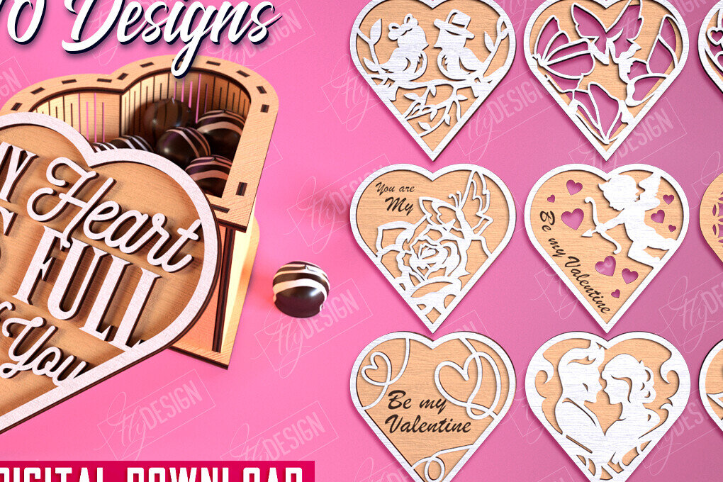 Σετ των 2 Intra απο ξύλο plywood 3mm-4mm πάχος Candy Box για την Ημέρα του Αγίου Βαλεντίνου | CNC Δίασταση 15x15 cm INTRAFABR-113523920